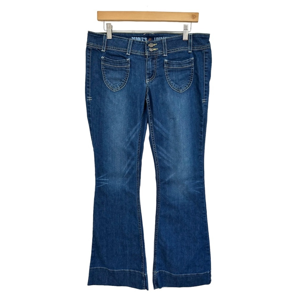 People's Liberation Low Rise Flare Jeans Star Back Pockets Medium Wash Size 30
